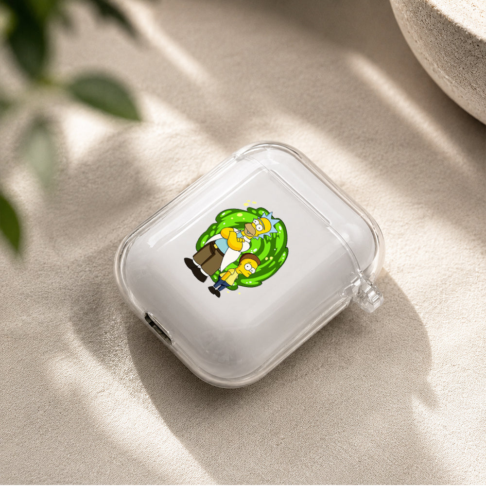 The Simpson X Rick Morty Fusion Protective Clear Case Cover For Apple Airpods | Soft Silicone AirPods 1 / 2 Case | Protective Cover