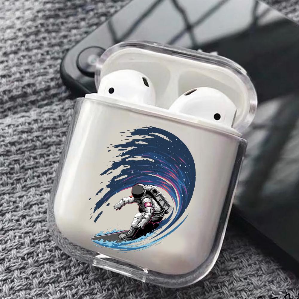 Astronaut Surfing The Sky Hard Plastic Protective Clear Case Cover For Apple Airpods-AirPod Case-Altracase
