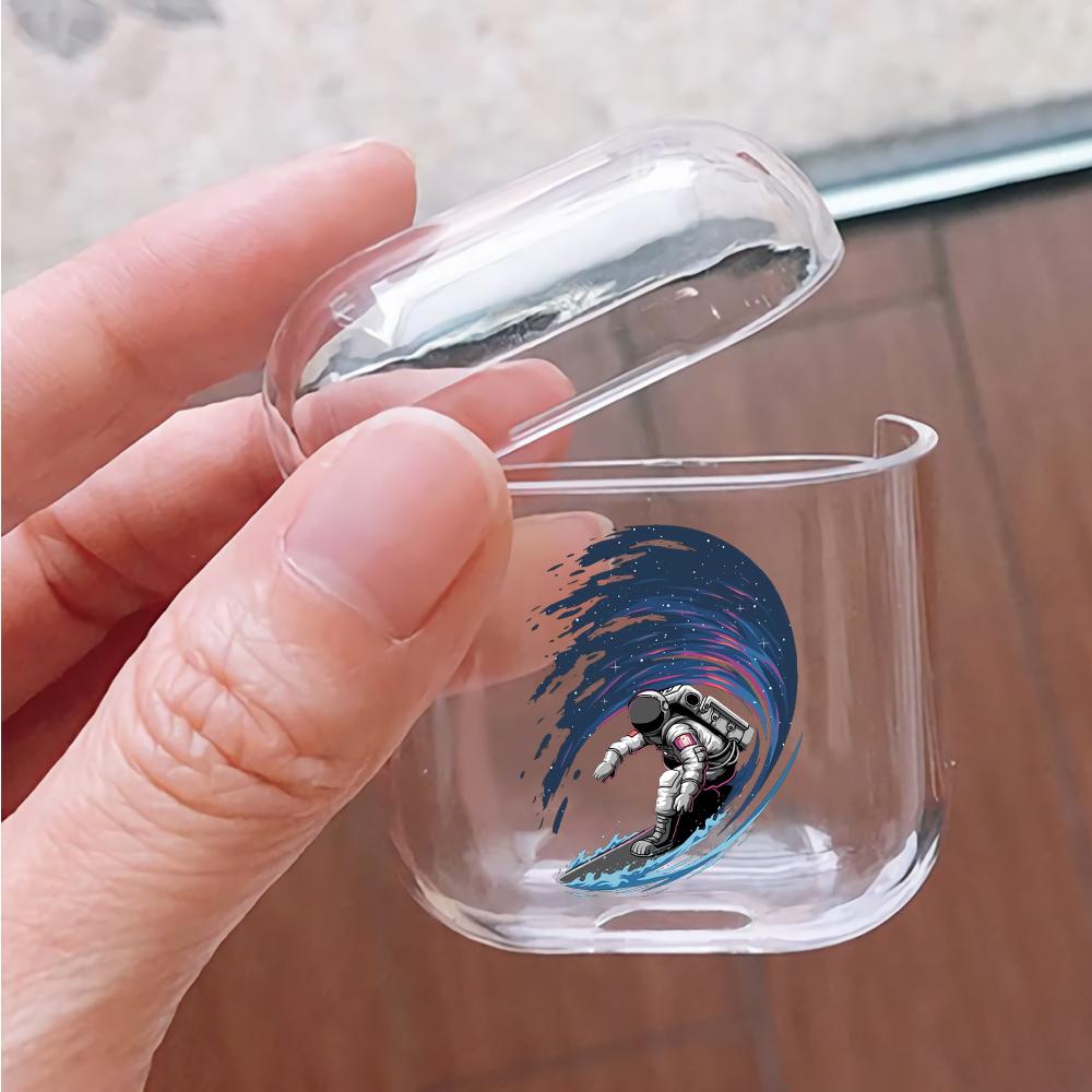 Astronaut Surfing The Sky Hard Plastic Protective Clear Case Cover For Apple Airpods-AirPod Case-Altracase