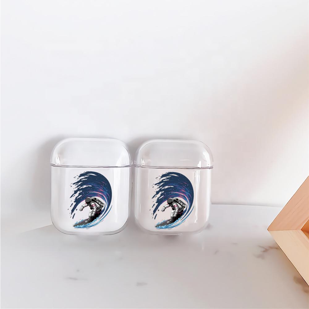Astronaut Surfing The Sky Hard Plastic Protective Clear Case Cover For Apple Airpods-AirPod Case-Altracase