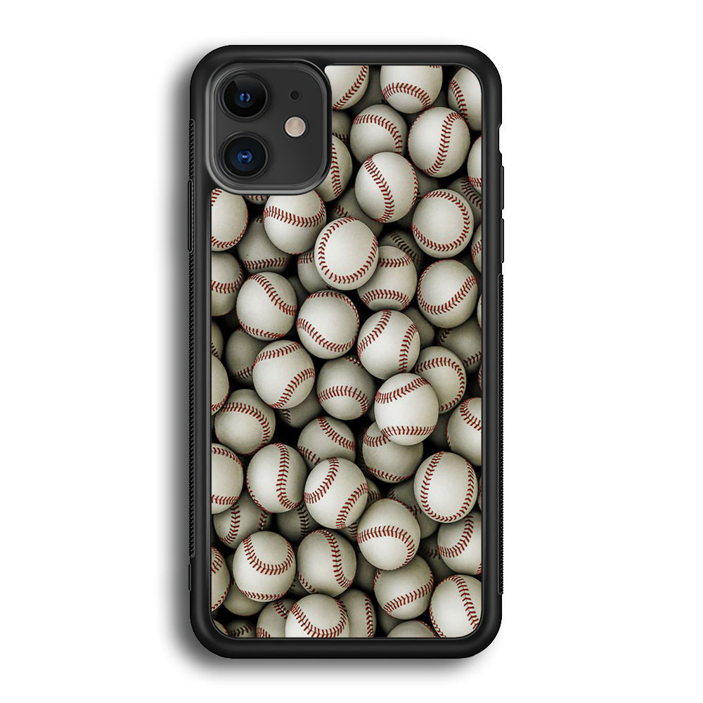 Baseball Ball Pattern iPhone 12 Case-Phone Case-Rubber Black (2D Case)-Altracase