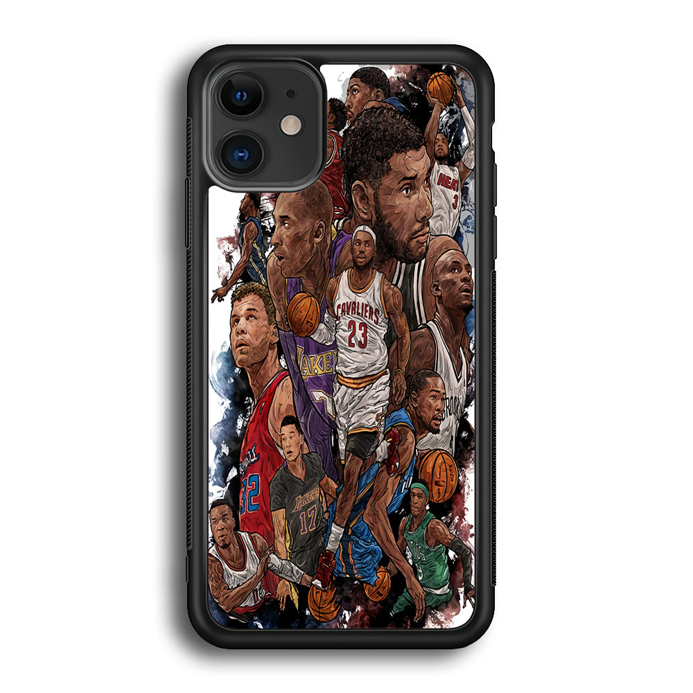 Basketball Players Art iPhone 12 Case-Phone Case-Rubber Black (2D Case)-Altracase