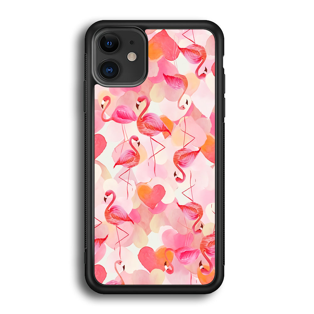 Beautiful Flamingo Art iPhone 12 Case-Phone Case-Rubber Black (2D Case)-Altracase
