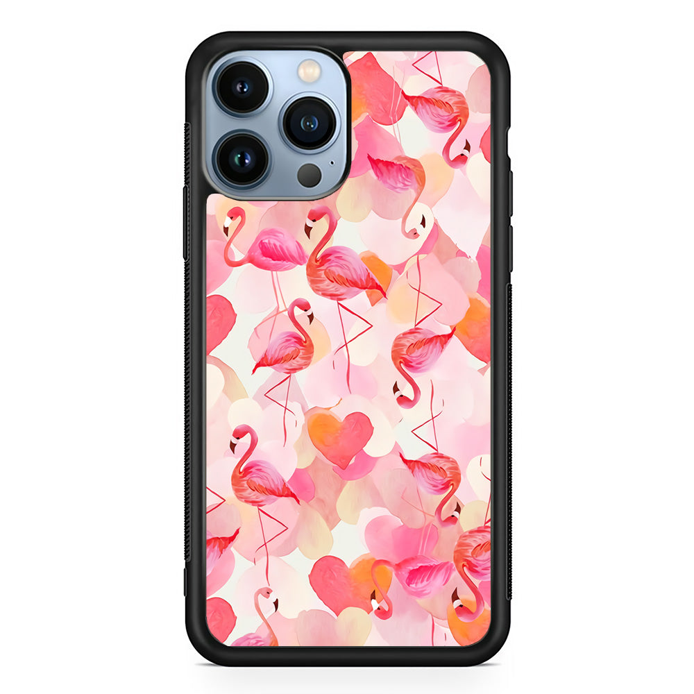 Beautiful Flamingo Art iPhone 15 Pro Case-Phone Case-Rubber Black (2D Case)-Altracase