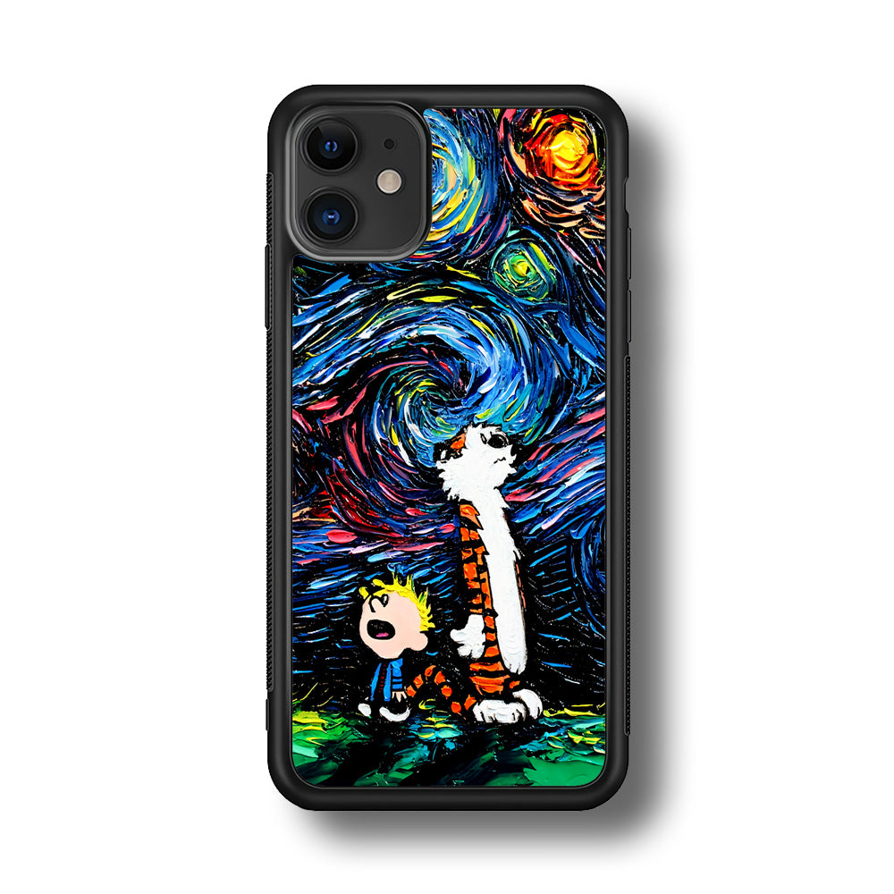 Calvin and Hobbes Starry Night iPhone 11 Case-Phone Case-Rubber Black (2D Case)-Altracase