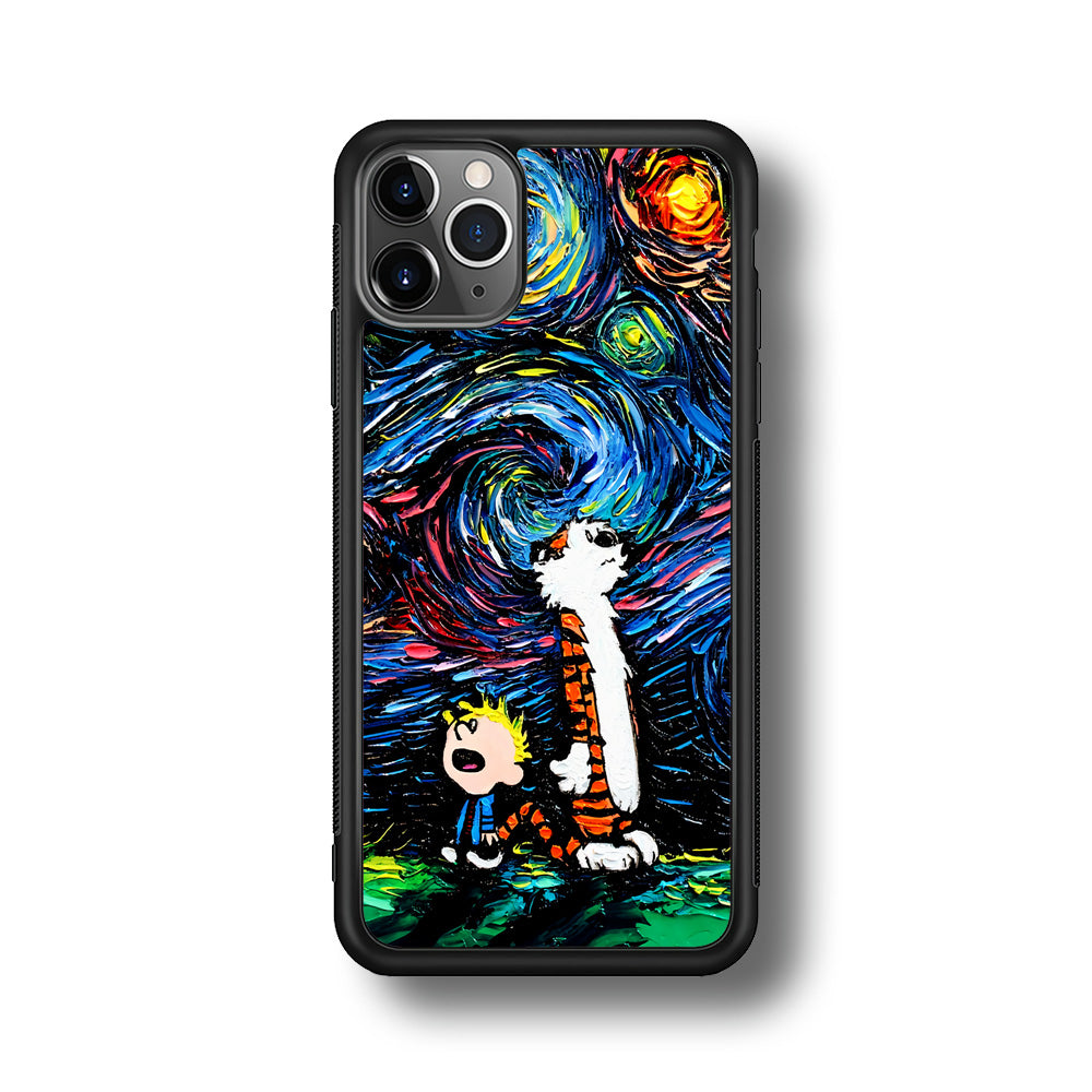 Calvin and Hobbes Starry Night iPhone 11 Pro Case-Phone Case-Rubber Black (2D Case)-Altracase