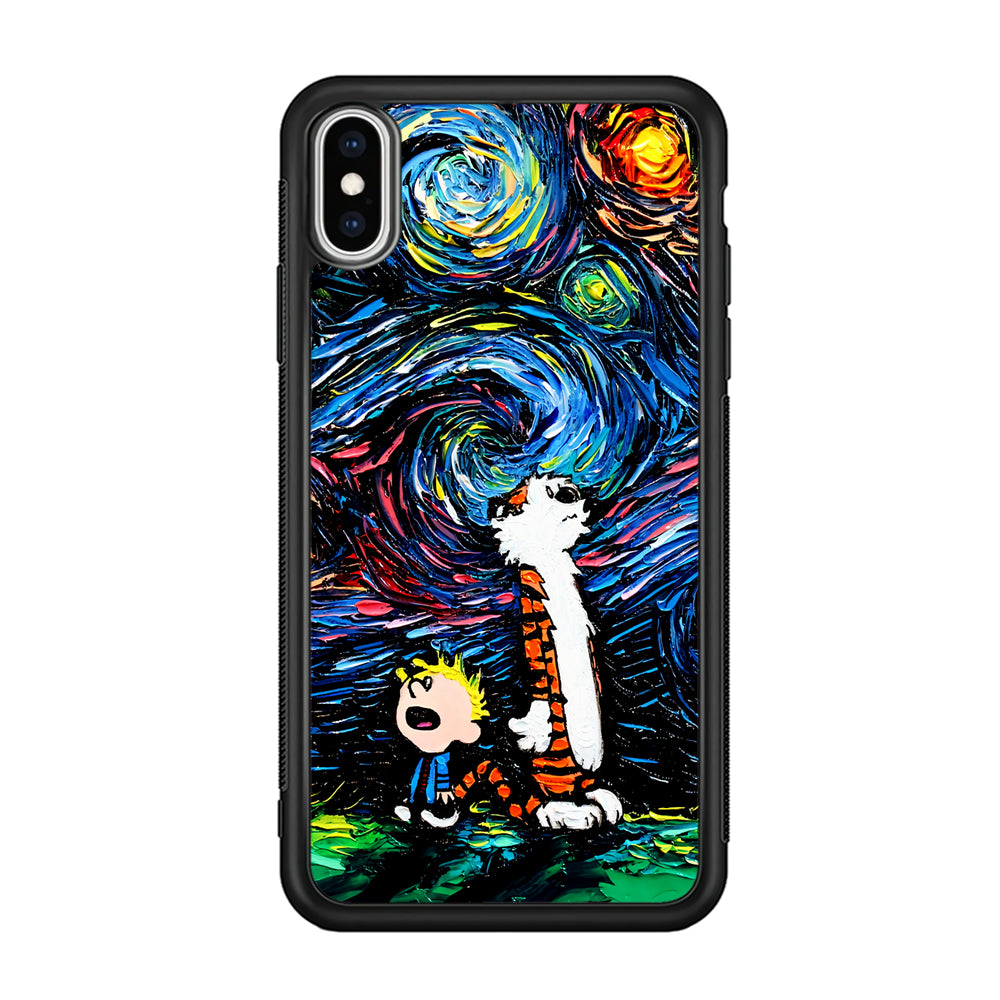 Calvin and Hobbes Starry Night iPhone Xs Case-Phone Case-Rubber Black (2D Case)-Altracase
