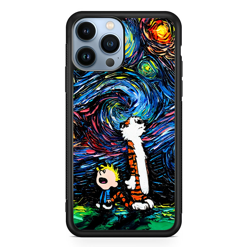 Calvin and Hobbes Starry Night iPhone 15 Pro Case-Phone Case-Rubber Black (2D Case)-Altracase