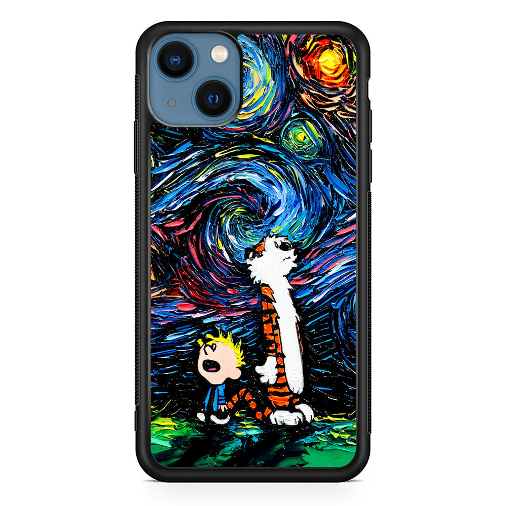 Calvin and Hobbes Starry Night iPhone 13 Case-Phone Case-Rubber Black (2D Case)-Altracase