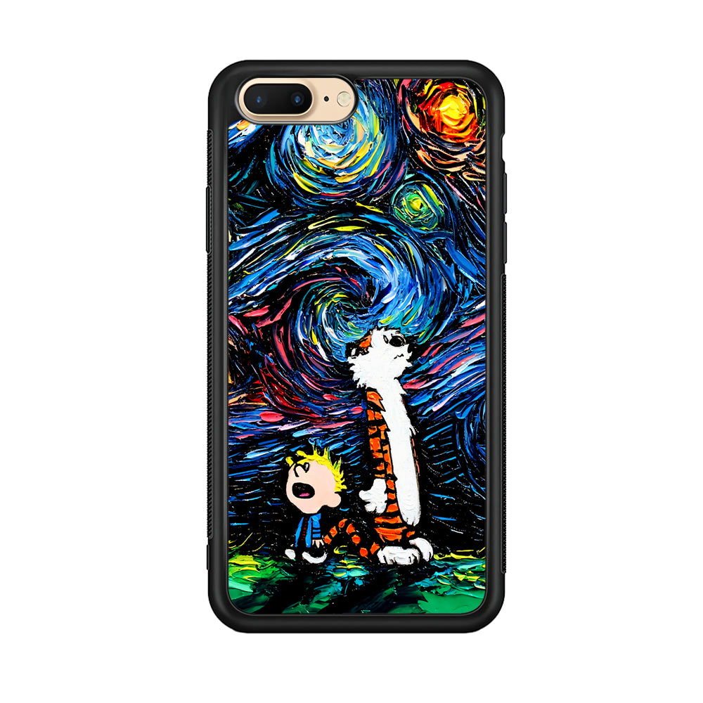 Calvin and Hobbes Starry Night iPhone 8 Plus Case-Phone Case-Rubber Black (2D Case)-Altracase