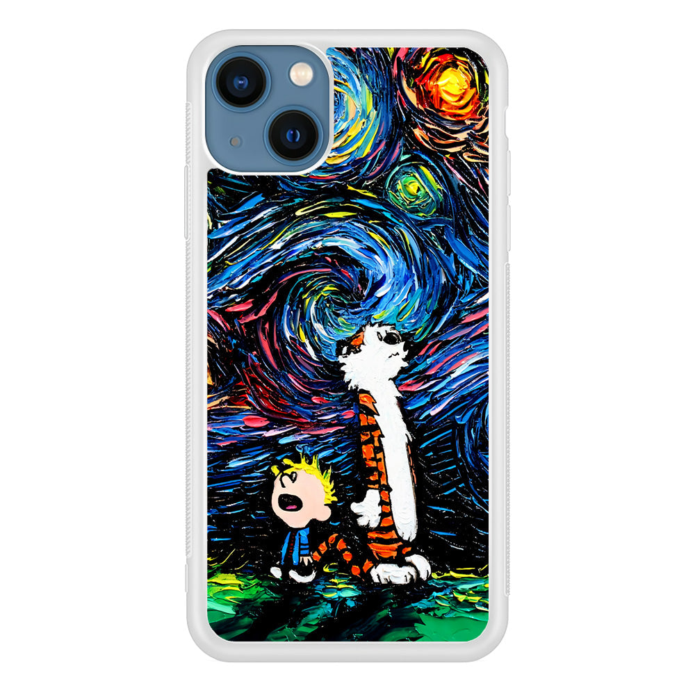 Calvin and Hobbes Starry Night iPhone 13 Case-Phone Case-Rubber White (2D Case)-Altracase