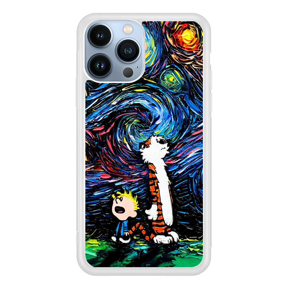Calvin and Hobbes Starry Night iPhone 15 Pro Case-Phone Case-Rubber White (2D Case)-Altracase