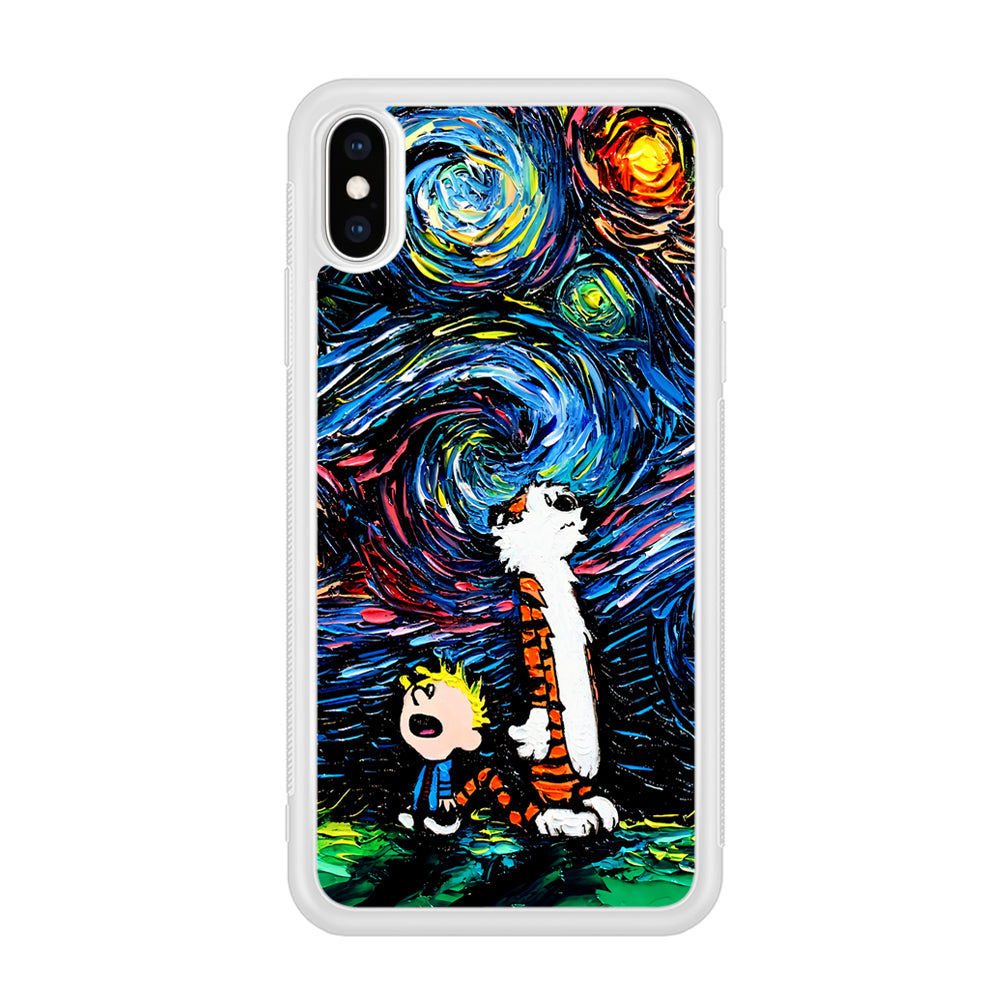 Calvin and Hobbes Starry Night iPhone Xs Case-Phone Case-Rubber White (2D Case)-Altracase
