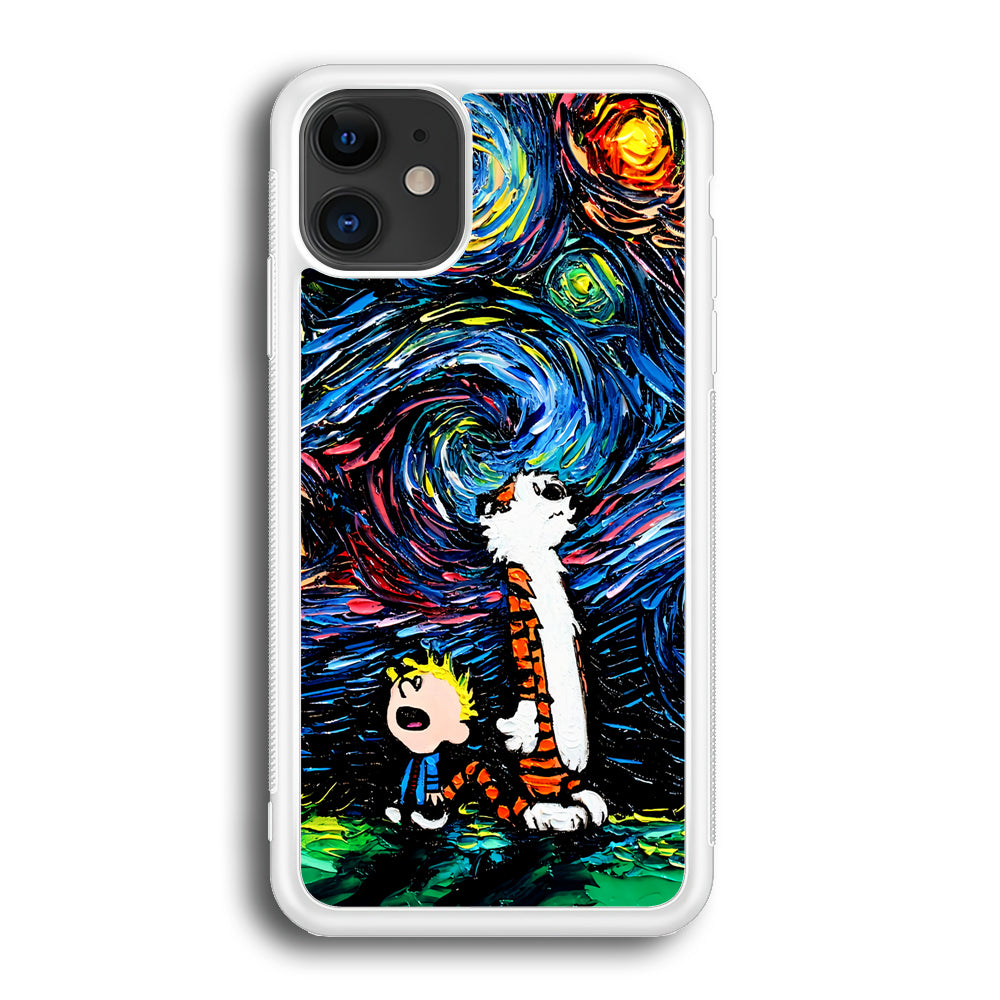 Calvin and Hobbes Starry Night iPhone 12 Case-Phone Case-Rubber White (2D Case)-Altracase
