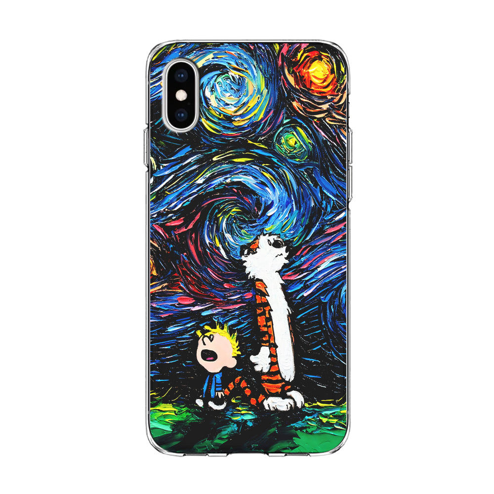 Calvin and Hobbes Starry Night iPhone Xs Case-Phone Case-Clear Soft Case-Altracase