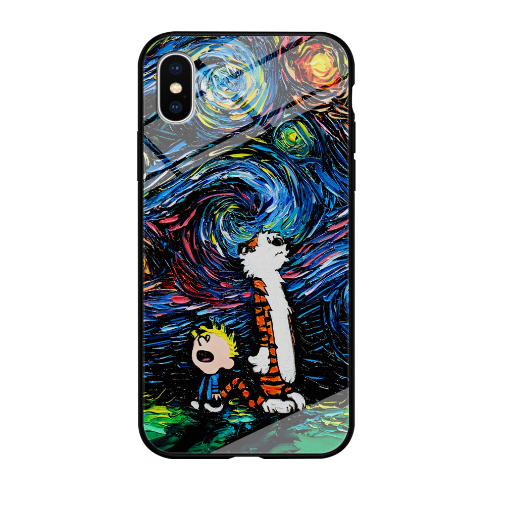 Calvin and Hobbes Starry Night iPhone Xs Case-Phone Case-Tempered Glass Case-Altracase