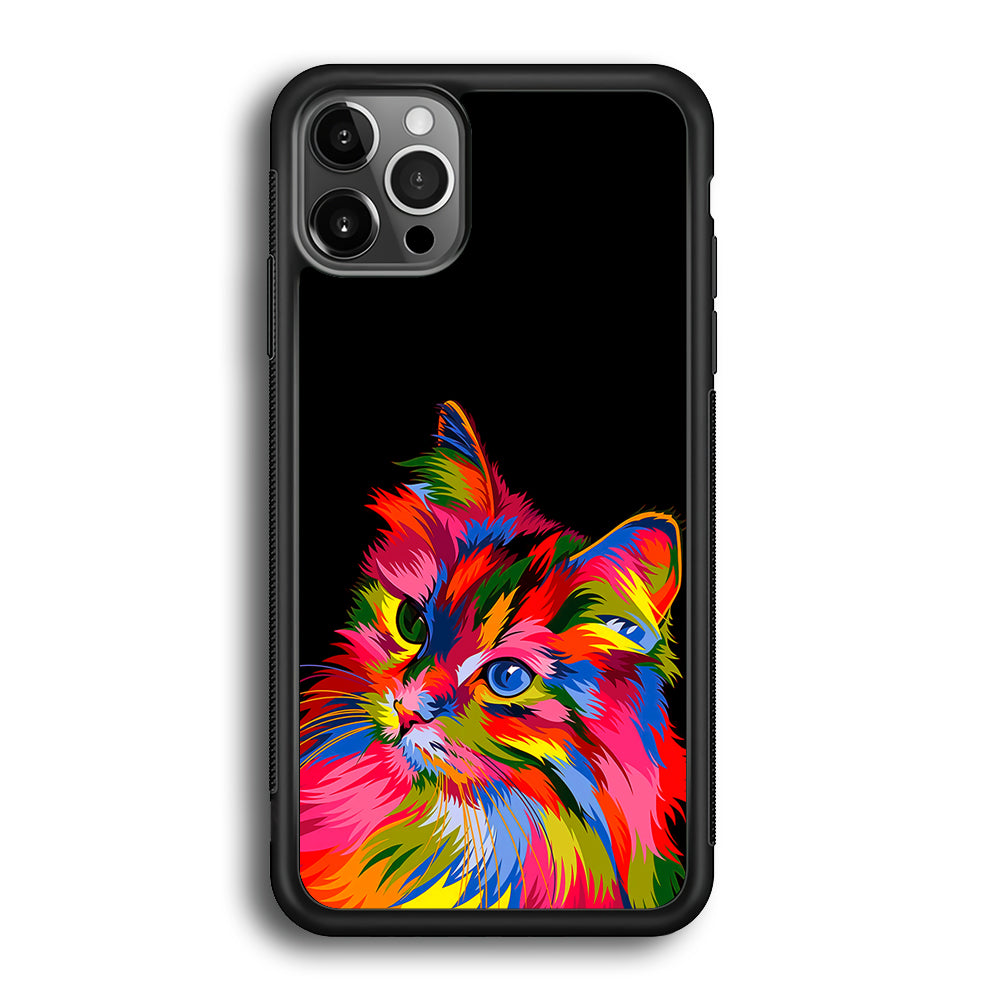 Cat Colorful Art Painting iPhone 12 Pro Max Case-Phone Case-Rubber Black (2D Case)-Altracase