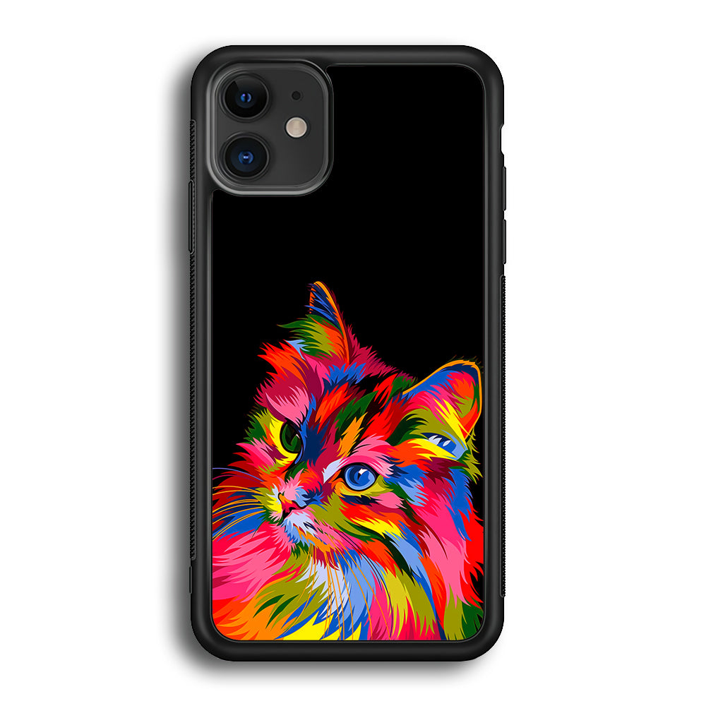 Cat Colorful Art Painting iPhone 12 Case-Phone Case-Rubber Black (2D Case)-Altracase