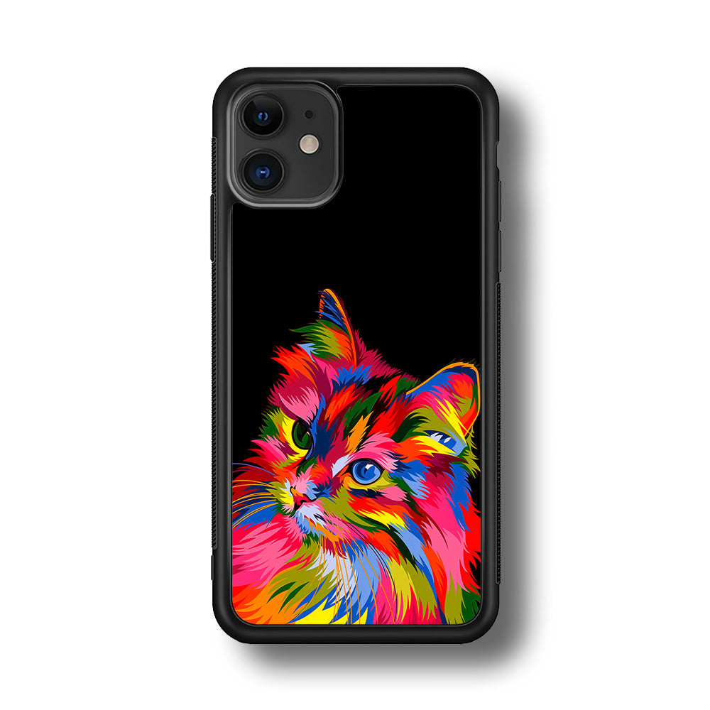 Cat Colorful Art Painting iPhone 11 Case-Phone Case-Rubber Black (2D Case)-Altracase