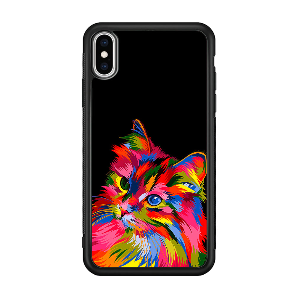 Cat Colorful Art Painting iPhone Xs Case-Phone Case-Rubber Black (2D Case)-Altracase