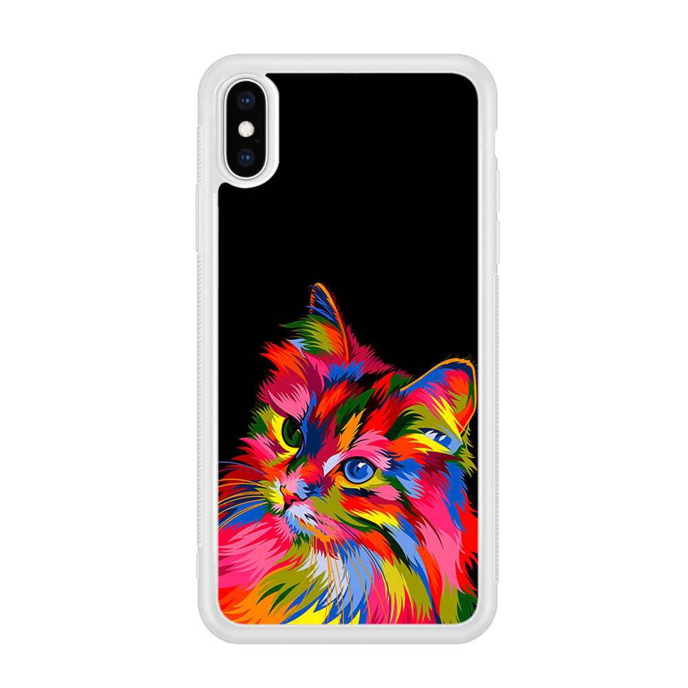 Cat Colorful Art Painting iPhone Xs Case-Phone Case-Rubber White (2D Case)-Altracase