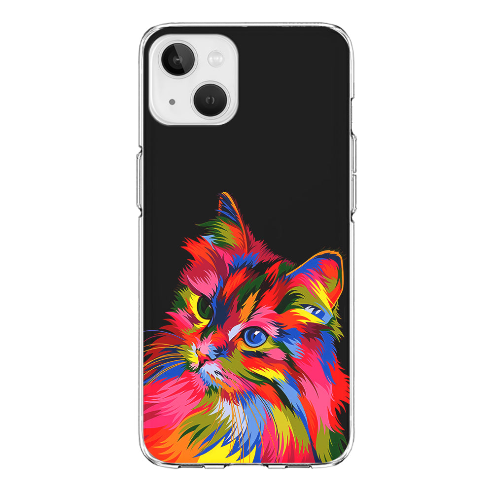 Cat Colorful Art Painting iPhone 13 Mini Case-Phone Case-Clear Soft Case-Altracase