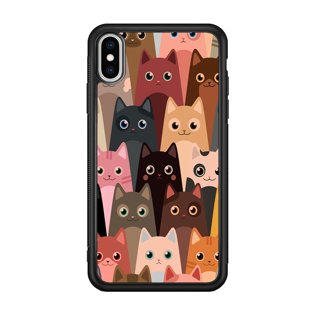 Cute Cat Doodle iPhone Xs Case-Phone Case-Rubber Black (2D Case)-Altracase