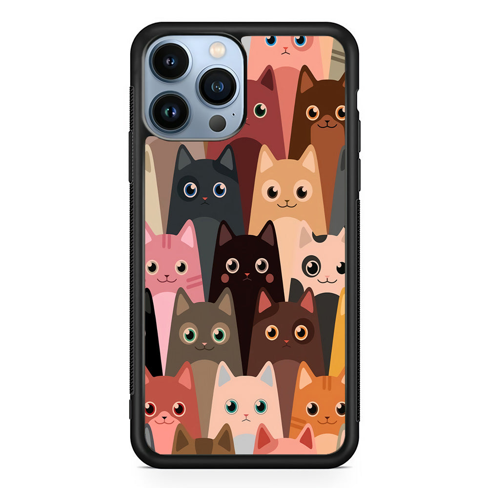 Cute Cat Doodle iPhone 15 Pro Max Case-Phone Case-Rubber Black (2D Case)-Altracase
