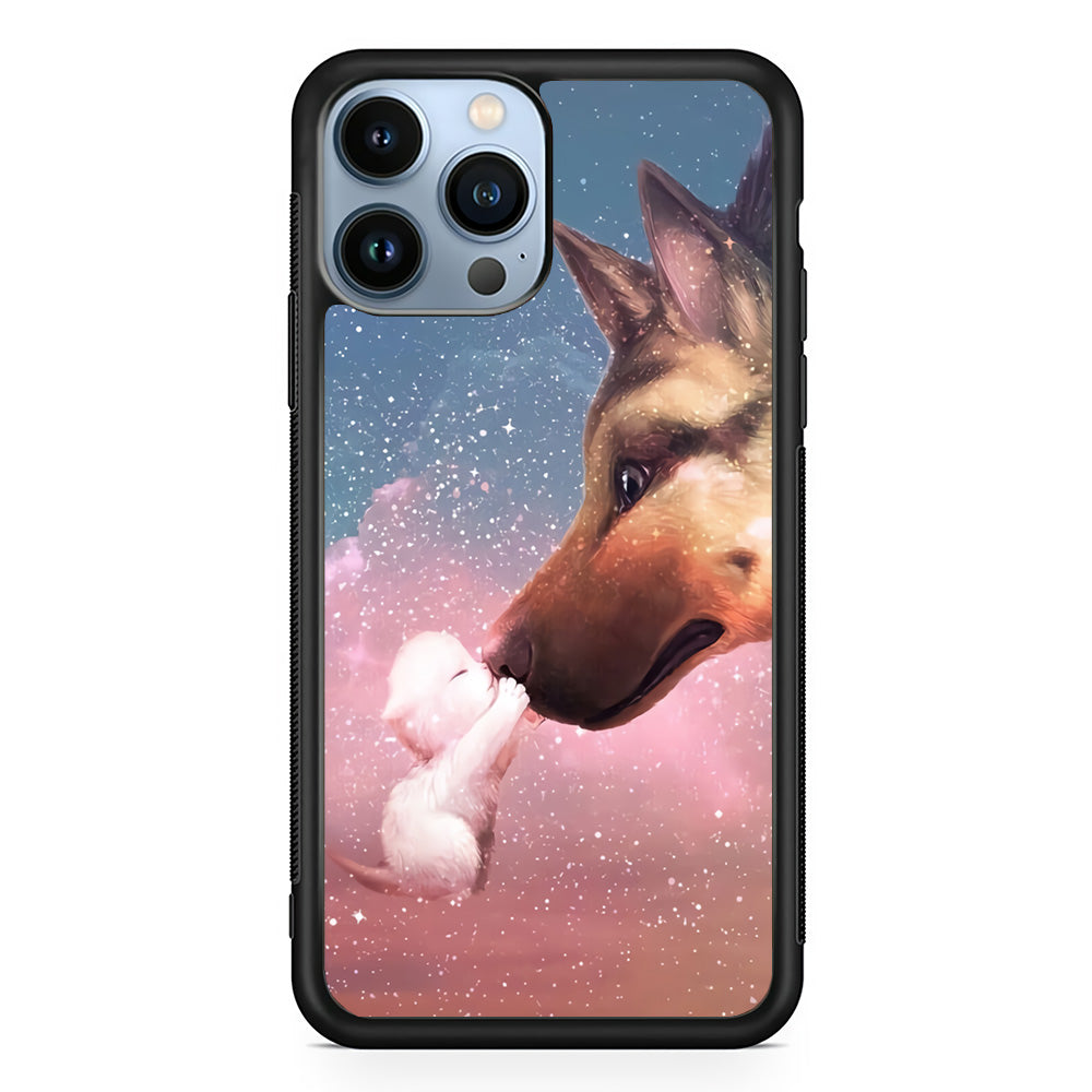 Cute Cat Kiss Dog iPhone 15 Pro Max Case-Phone Case-Rubber Black (2D Case)-Altracase