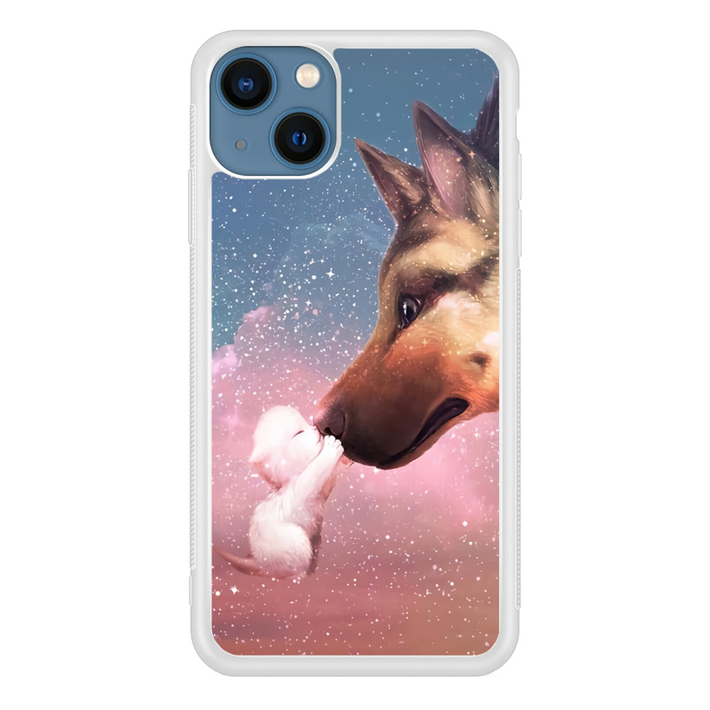 Cute Cat Kiss Dog iPhone 13 Mini Case-Phone Case-Rubber White (2D Case)-Altracase