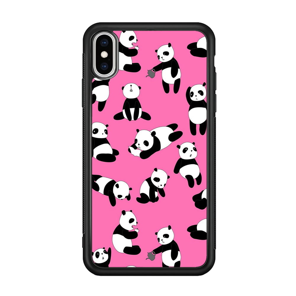 Cute Panda iPhone Xs Case-Phone Case-Rubber Black (2D Case)-Altracase