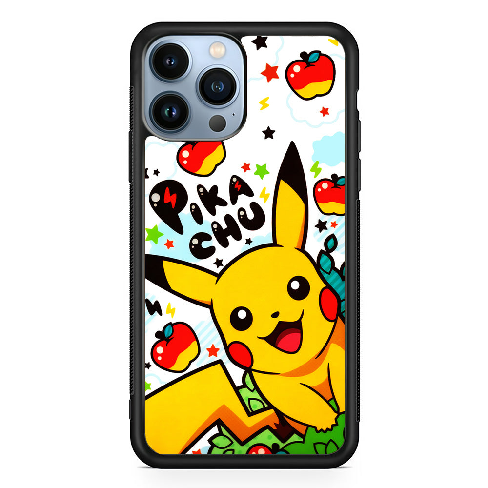 Cute Pikachu and Apple iPhone 15 Pro Max Case-Phone Case-Rubber Black (2D Case)-Altracase