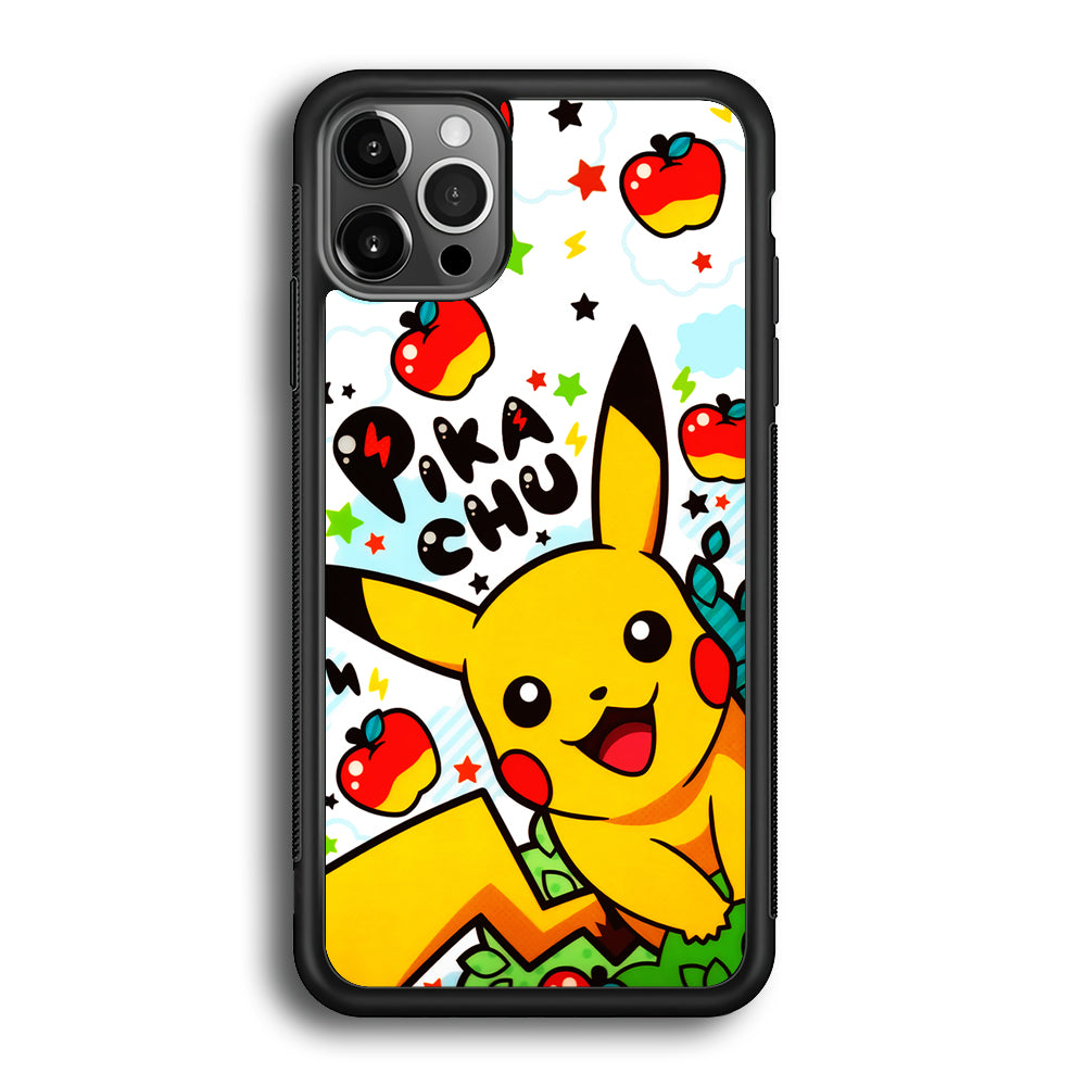 Cute Pikachu and Apple iPhone 12 Pro Max Case-Phone Case-Rubber Black (2D Case)-Altracase