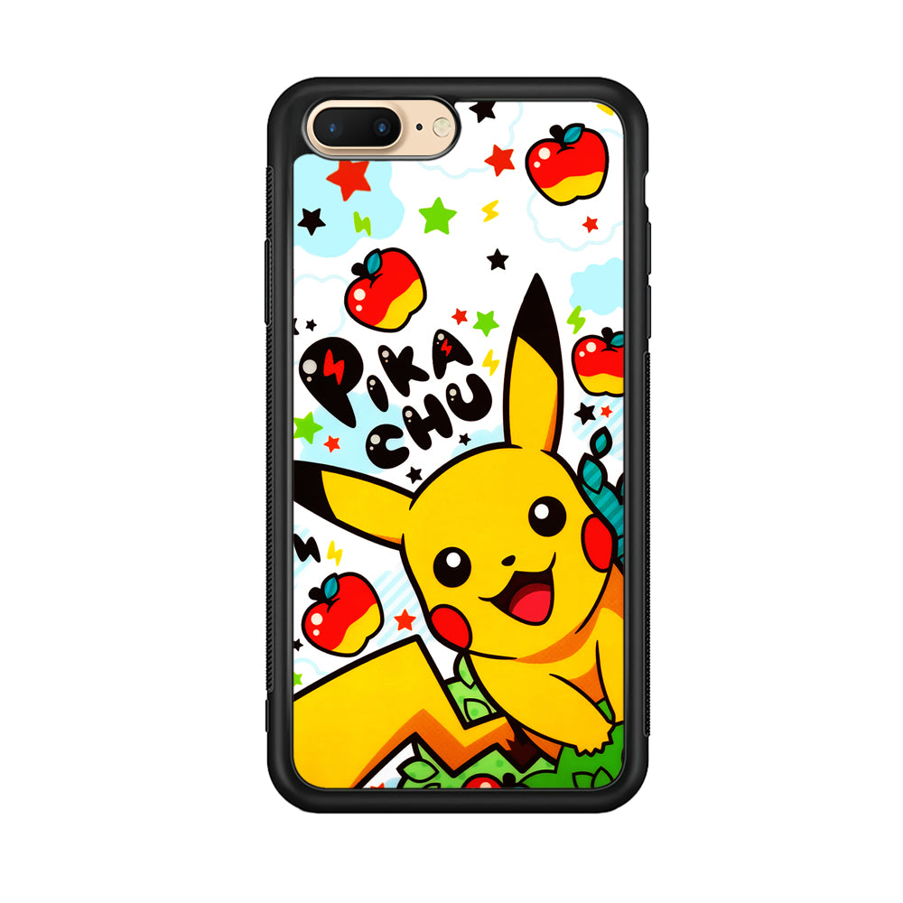 Cute Pikachu and Apple iPhone 8 Plus Case-Phone Case-Rubber Black (2D Case)-Altracase