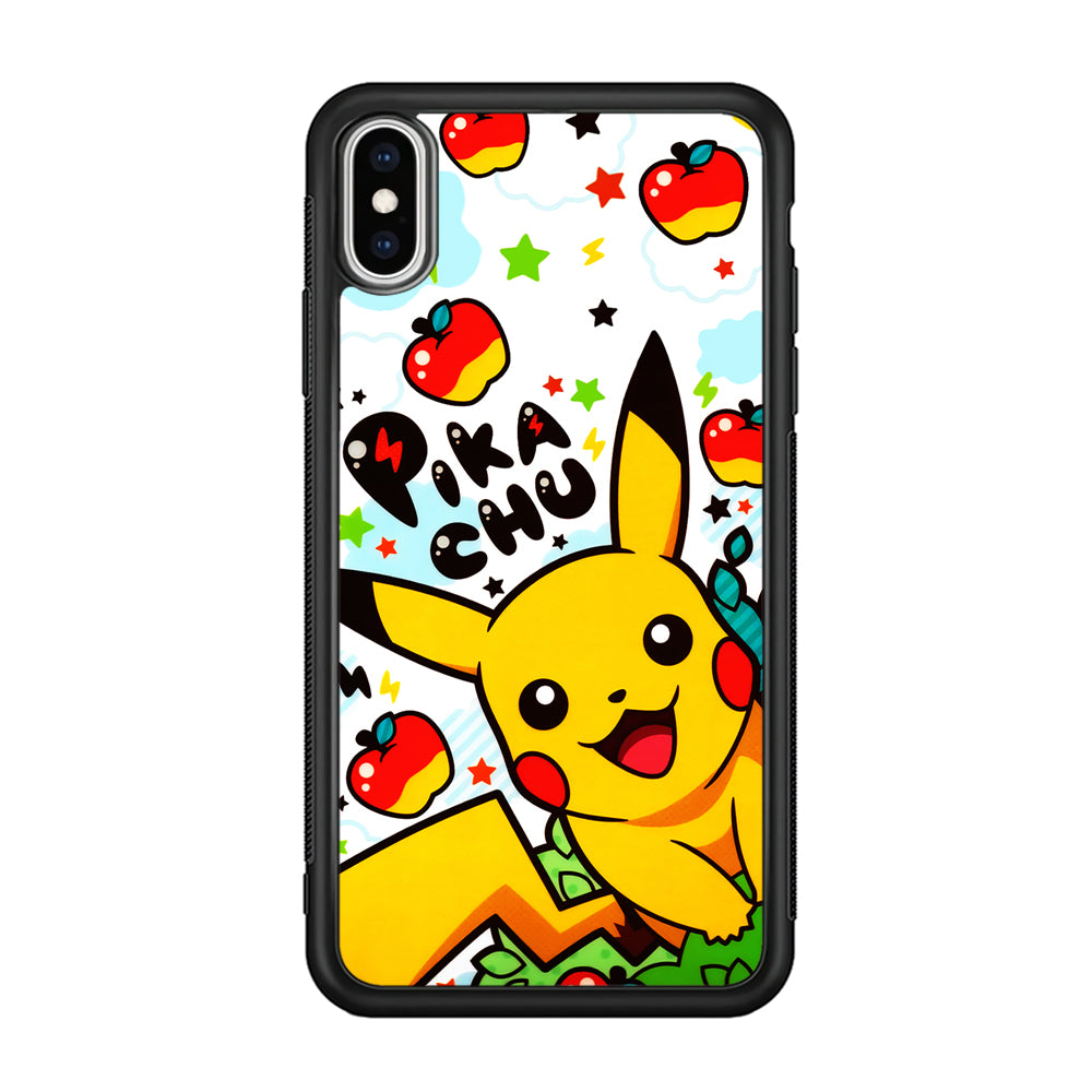 Cute Pikachu and Apple iPhone X Case-Phone Case-Rubber Black (2D Case)-Altracase
