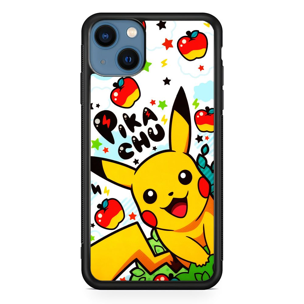 Cute Pikachu and Apple iPhone 13 Case-Phone Case-Rubber Black (2D Case)-Altracase