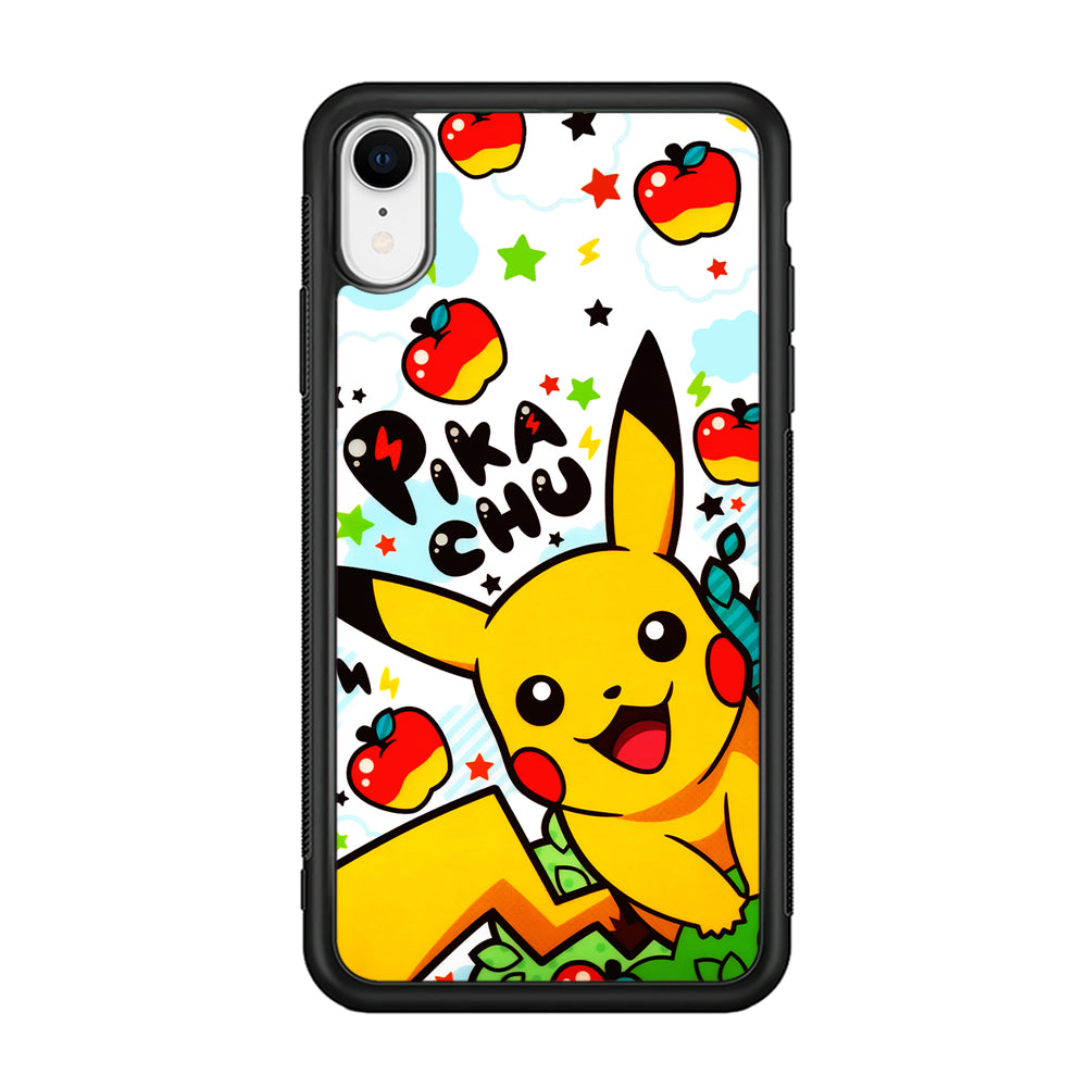 Cute Pikachu and Apple iPhone XR Case-Phone Case-Rubber Black (2D Case)-Altracase