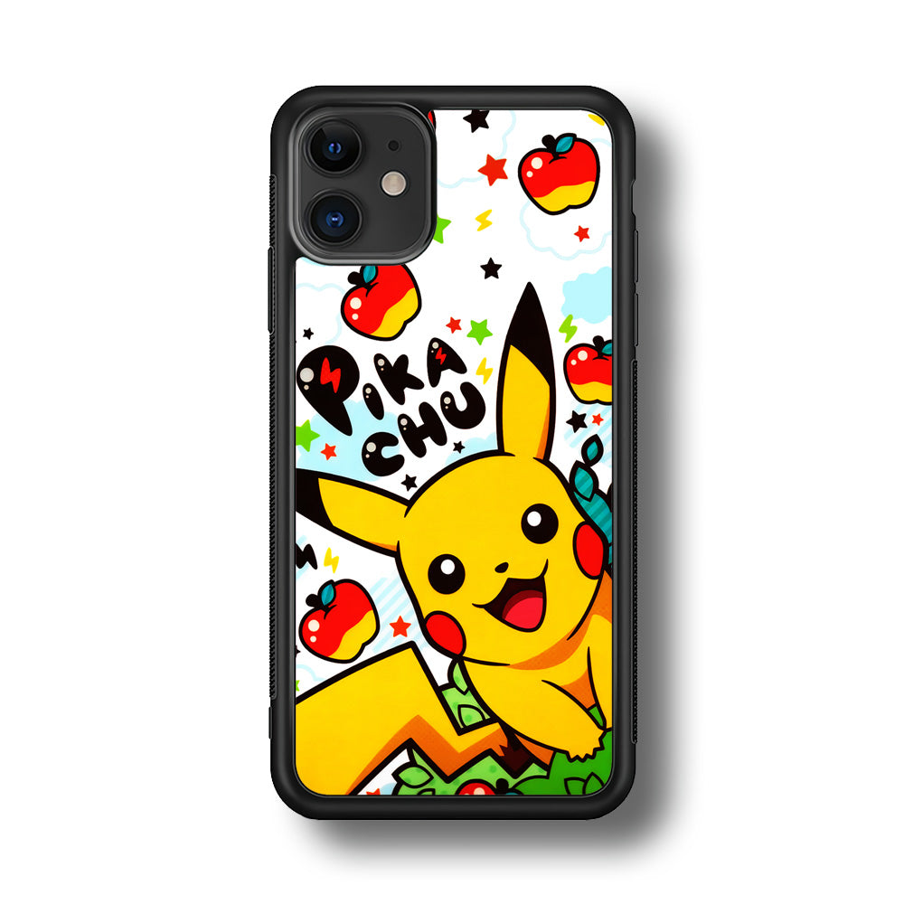 Cute Pikachu and Apple iPhone 11 Case-Phone Case-Rubber Black (2D Case)-Altracase