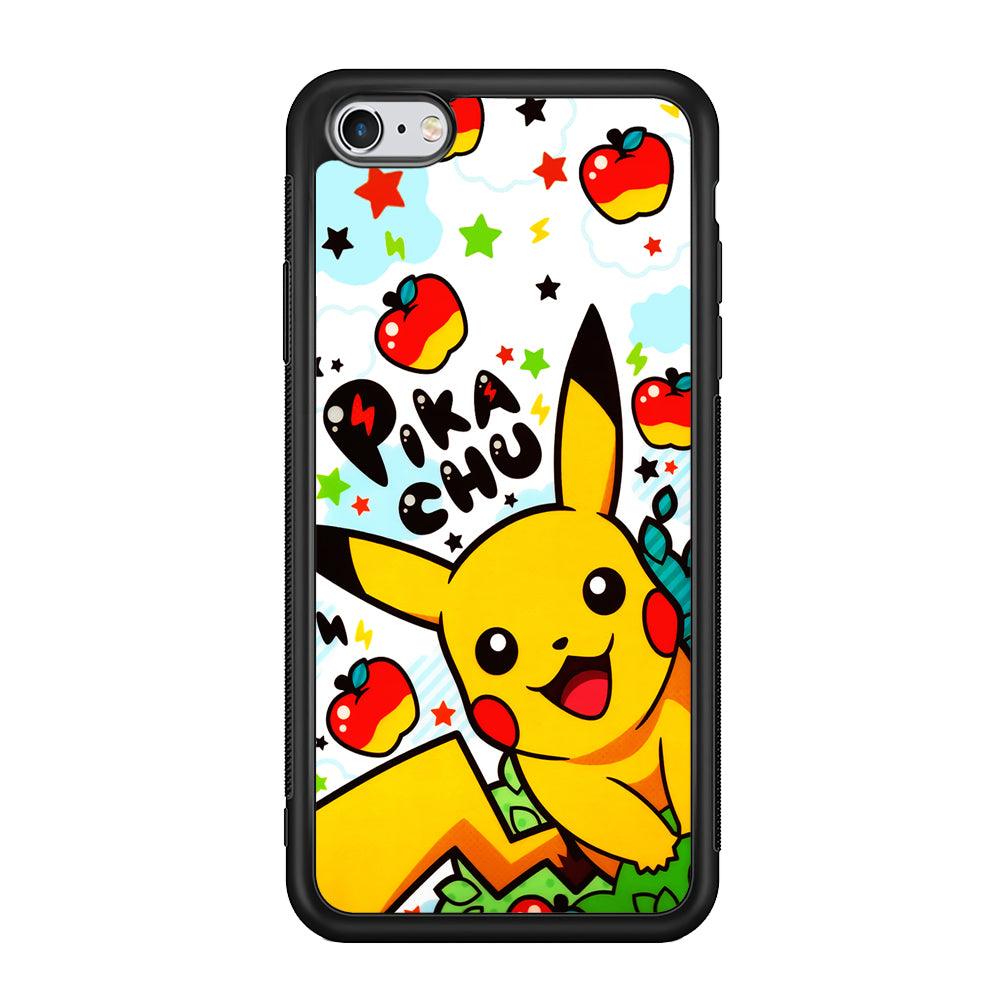 Cute Pikachu and Apple iPhone 6 | 6s Case-Phone Case-Rubber Black (2D Case)-Altracase