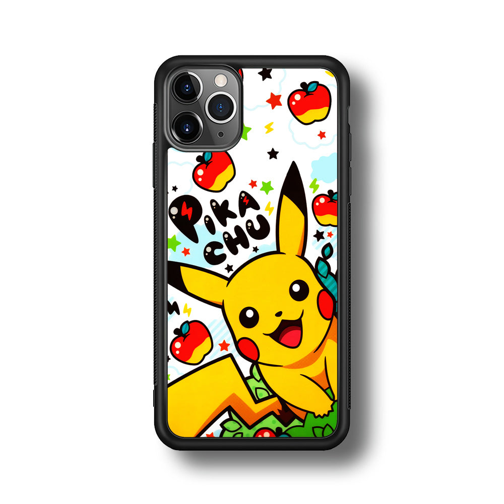 Cute Pikachu and Apple iPhone 11 Pro Case-Phone Case-Rubber Black (2D Case)-Altracase