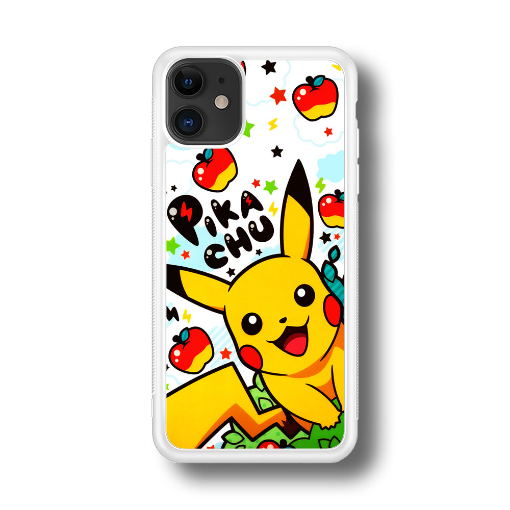 Cute Pikachu and Apple iPhone 11 Case-Phone Case-Rubber White (2D Case)-Altracase