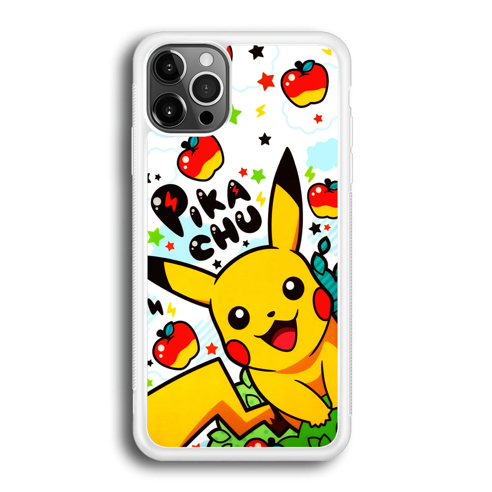 Cute Pikachu and Apple iPhone 12 Pro Max Case-Phone Case-Rubber White (2D Case)-Altracase