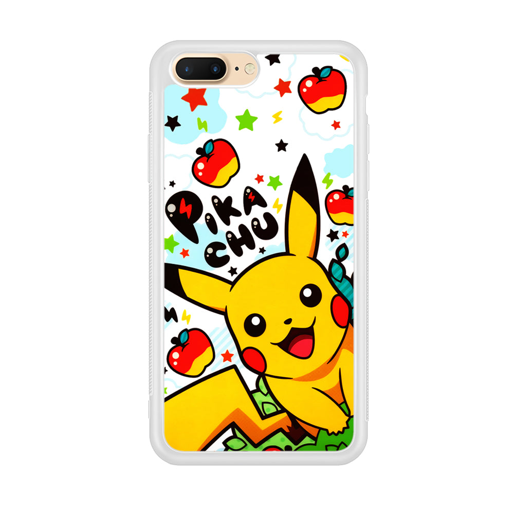 Cute Pikachu and Apple iPhone 8 Plus Case-Phone Case-Rubber White (2D Case)-Altracase