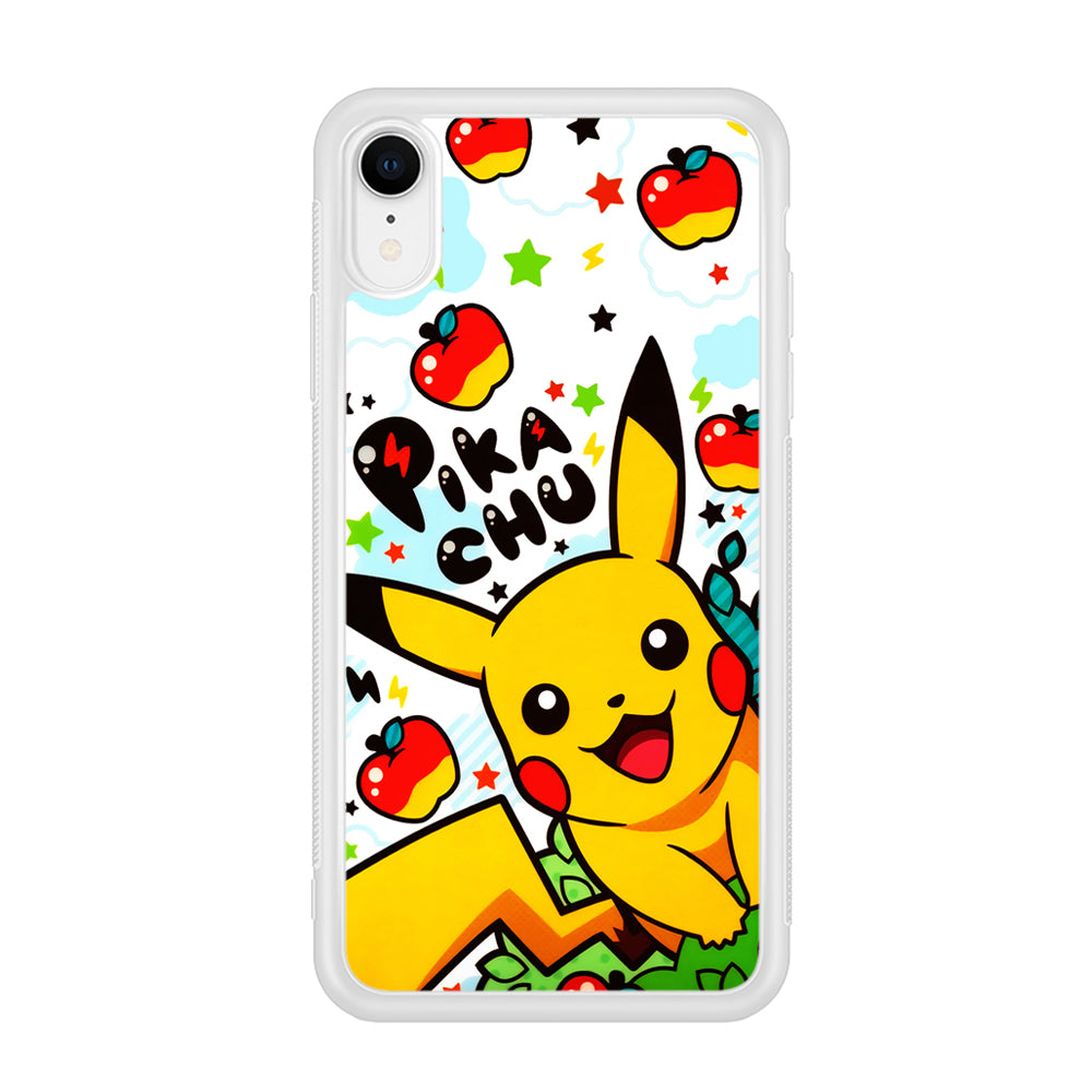 Cute Pikachu and Apple iPhone XR Case-Phone Case-Rubber White (2D Case)-Altracase