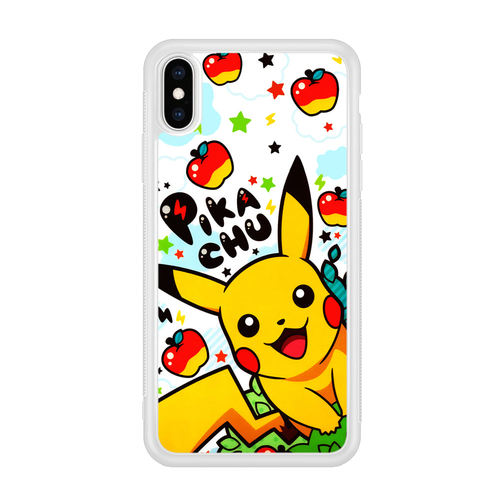 Cute Pikachu and Apple iPhone X Case-Phone Case-Rubber White (2D Case)-Altracase