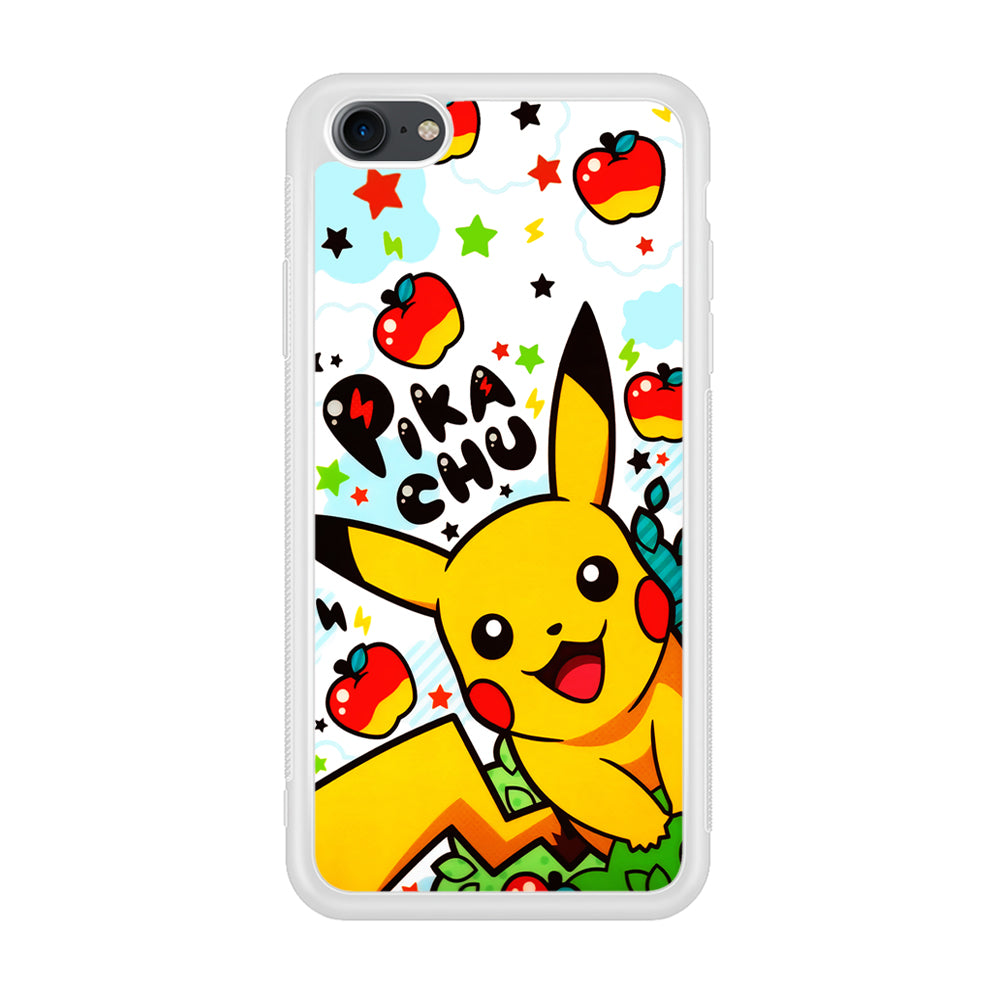 Cute Pikachu and Apple iPhone 7 Case-Phone Case-Rubber White (2D Case)-Altracase