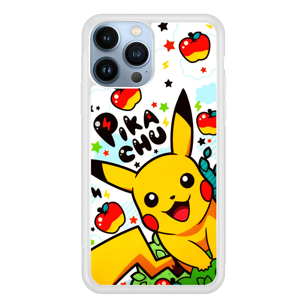 Cute Pikachu and Apple iPhone 15 Pro Max Case-Phone Case-Rubber White (2D Case)-Altracase