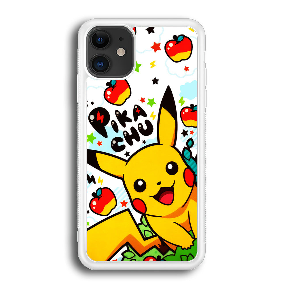 Cute Pikachu and Apple iPhone 12 Case-Phone Case-Rubber White (2D Case)-Altracase