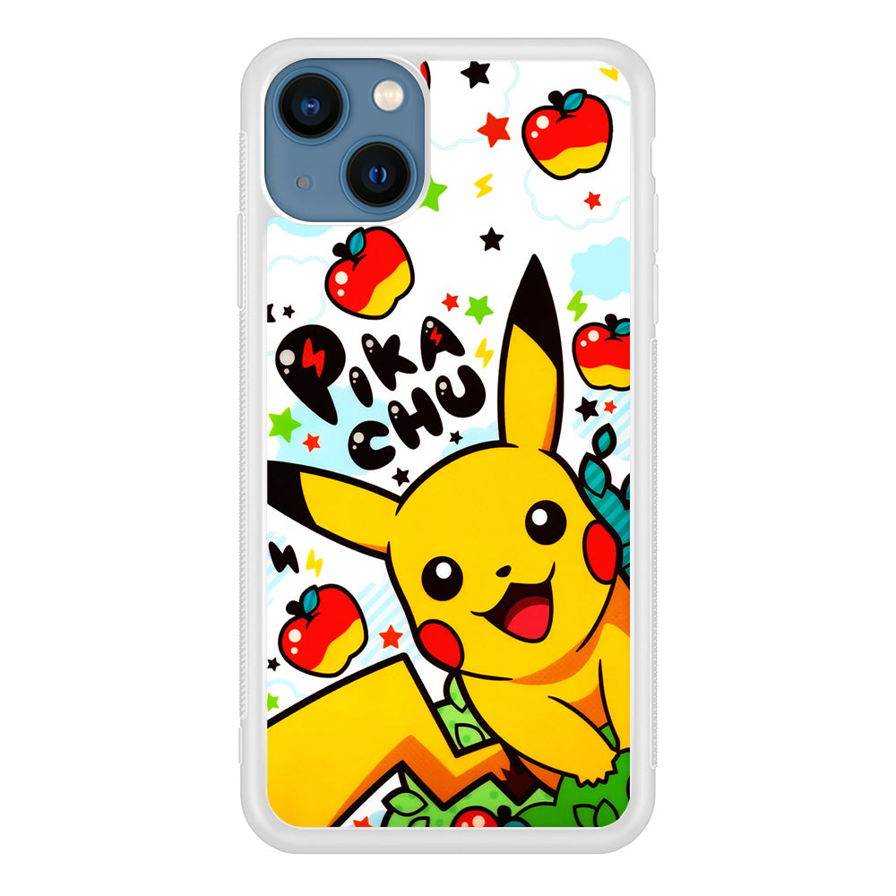 Cute Pikachu and Apple iPhone 13 Case-Phone Case-Rubber White (2D Case)-Altracase