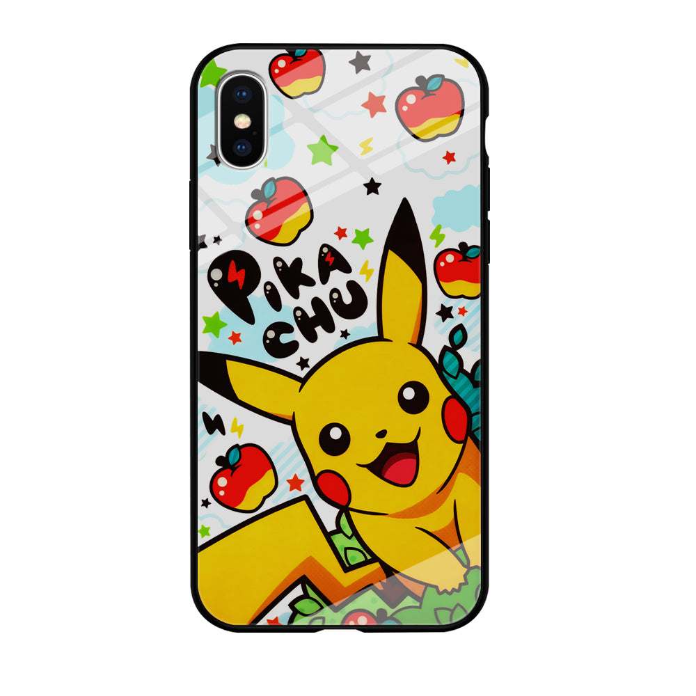 Cute Pikachu and Apple iPhone X Case-Phone Case-Tempered Glass Case-Altracase